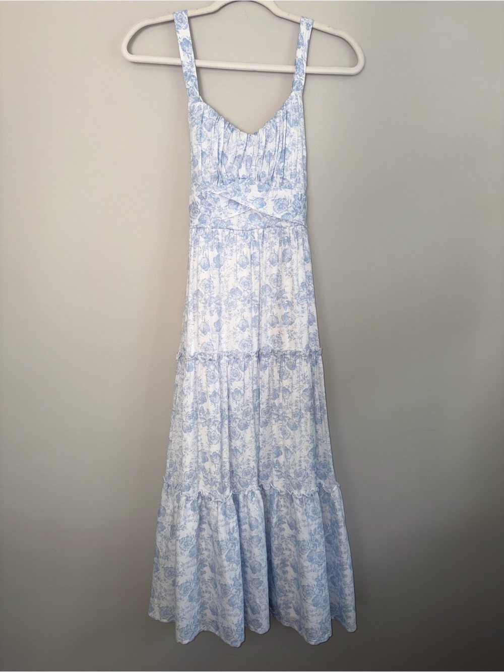 Blue Floral Tie-Waist Maxi Dress
